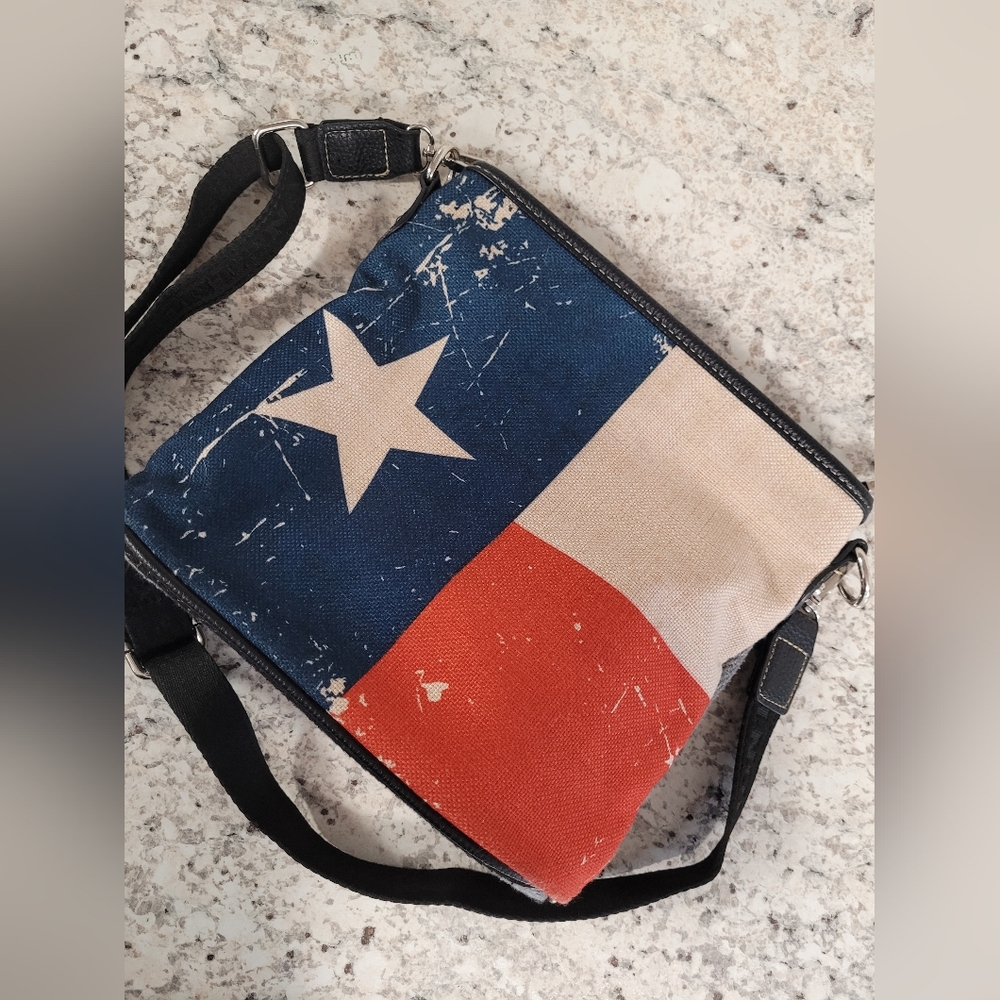 Montana West Texas Flag Canvas Crossbody Bag, Red, Blue, Black, Gray, Lone Star